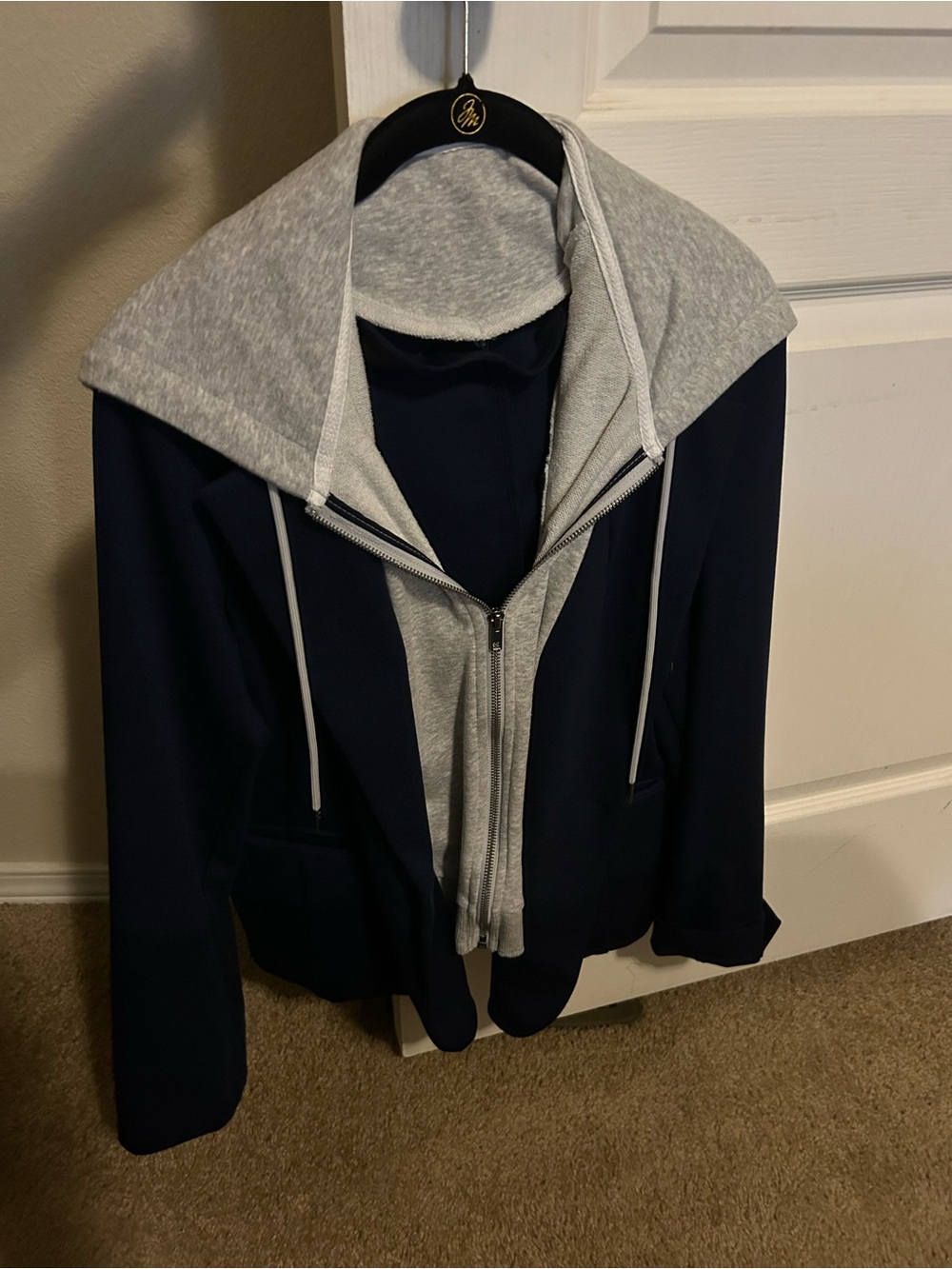 Simply Vera Wang Blazer with Zip Sweater Jacket Hoodie Insert Size L Navy & Gray